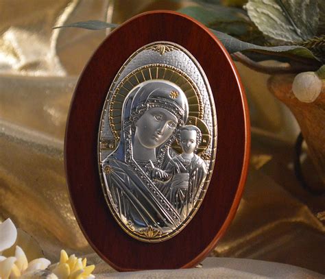 Italian Silver Greek Orthodox Mother Mary icon on a wood stand – A & R ...