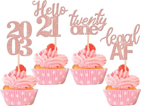 Amazon.com: 24 PCS 21st Birthday Cupcake Toppers Glitter Legal Hello 21 ...