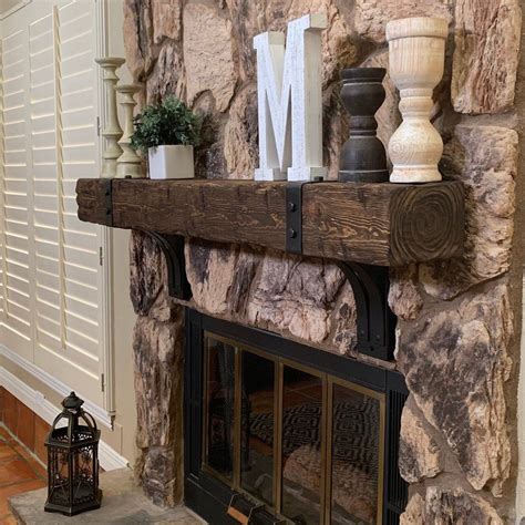 Rustic Fireplace Mantel With Metal Straps And Bolts Custom Made Etsy Rustic Fireplace Mantels