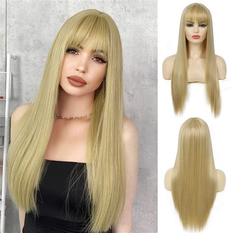 Sallcks Blonde Wig Long Blonde Wig With Bangs Soft Silky Synthetic Heat Resistant