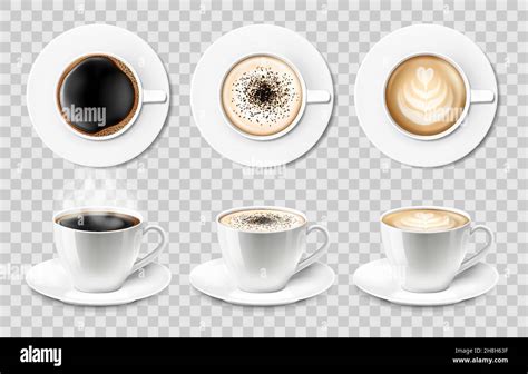 3d Realistic Vector Isolated White Ceramic Coffee Cups With Saucer Top