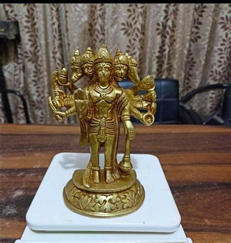 Golden Brass Panchmukhi Hanuman Statue For Worship Decoration Home