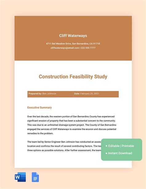 Free Feasibility Study Outline Template - Google Docs, Word | Template.net