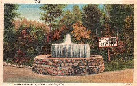 Vintage Postcard 1930s Ramona Park Hotel Artesian Well Harbor Springs