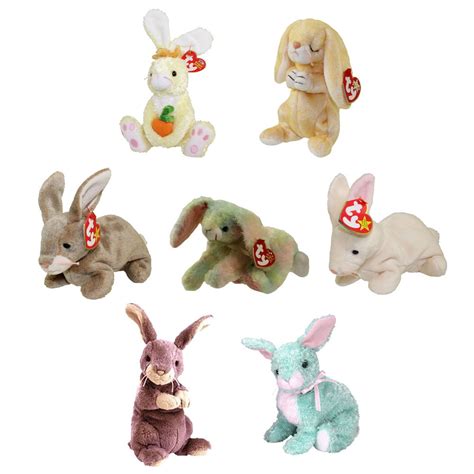 Ty Beanie Babies Set Of 7 Bunnies Nibbly Nibbler Cottonball Grace