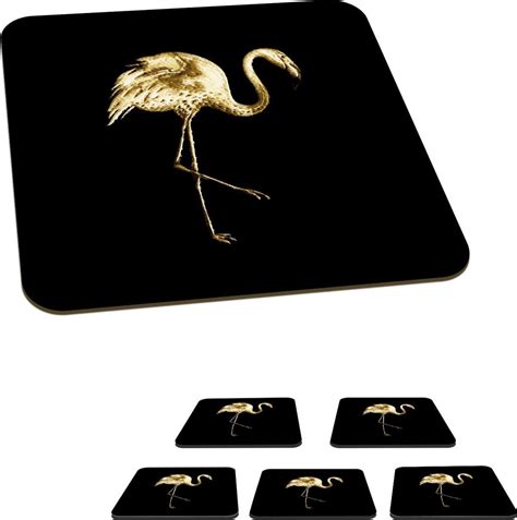 Onderzetters Voor Glazen Flamingo Vogel Goud Zwart X Cm