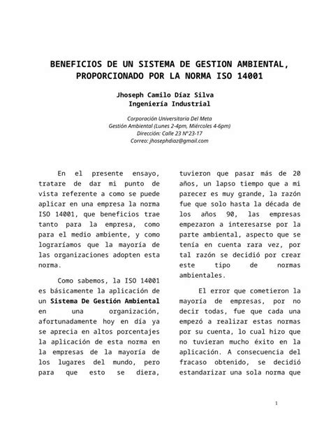 Doc Ensayo Sobre Beneficios De La Aplicacion De La Norma Iso