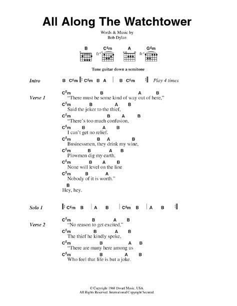 All Along The Watchtower by Jimi Hendrix - Guitar Chords/Lyrics ...