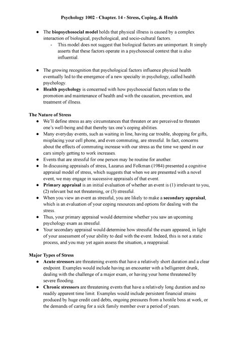 Psych 1002 Ch 14 Textbook Summary The Biopsychosocial Model