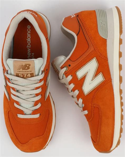 New Balance 574 Trainers Orange Moonbeam Running Shoes Suede Leather