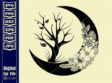 Flower Moon Svg 2 Crescent Moon Svg Flower Svg Floral Moon Etsy