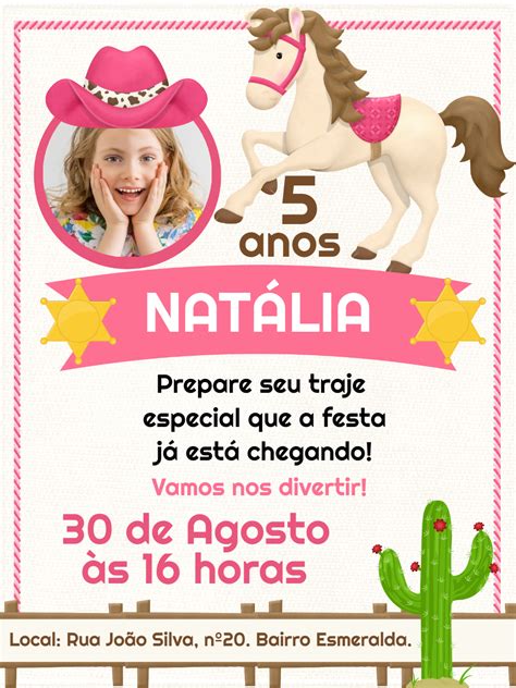 Convite Anivers Rio Cowgirl Boiadeira Edite Gr Tis Nosso Editor