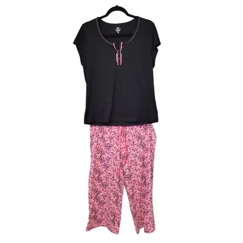 Adonna Intimates And Sleepwear Black And Pink Floral Pajama Set