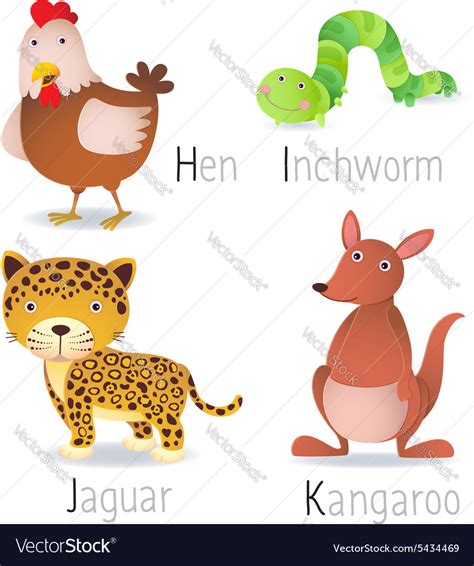 Alphabet with animals from h to k set 2 Royalty Free Vector