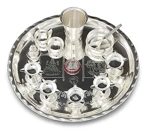 BENGALEN Silver Plated Pooja Thali Set 12 Inch With Designed Puja Thali