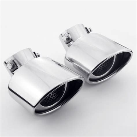 Pair Stainless Steel Oval Exhaust Tips Inlet Rolled Angle Cut Out