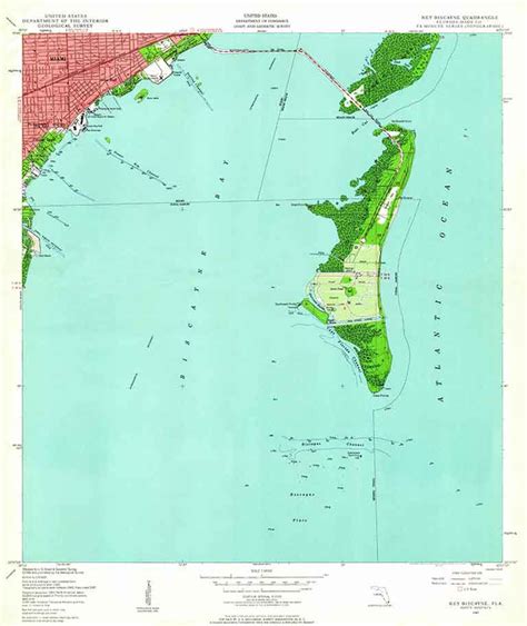 1947 Topo Map Of Key Biscayne Florida Quadrangle Etsy