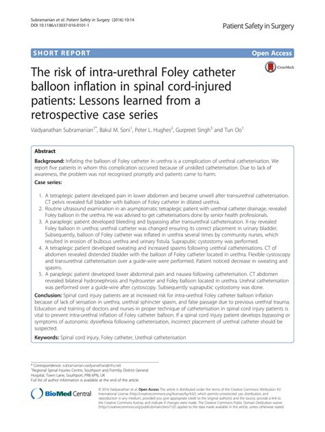 SOLUTION The Risk Of Intra Urethral Foley Catheter Balloon Inflation