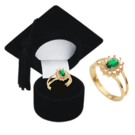 Caixinha De Anel De Formatura - Anel de Formatura Feminino com Pedra Verde Banhado Ouro e Caixinha ...