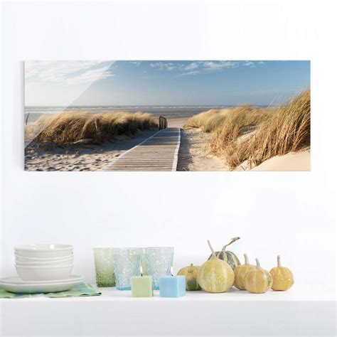 Glasbild Ostsee Strand Panorama Quer