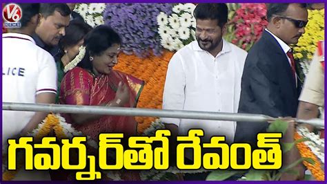 Revanth Reddy Welcomes Governor Tamilisai At Lb Stadium Revanth Reddy