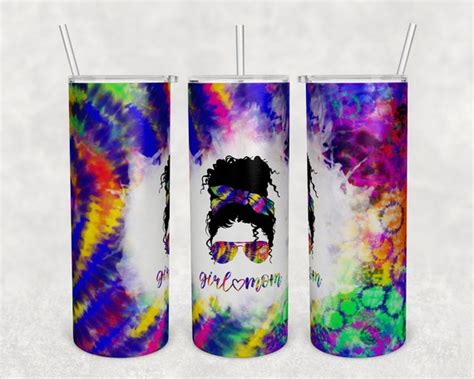 20 Oz Tye Dye Girl Mom Curly Bun Tumbler Design Skinny Etsy