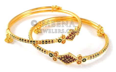 22Kt Gold Meenakari Kada BaKa4328 22Kt Gold Meenakari Kadas Set Of