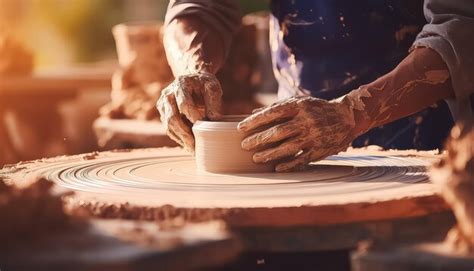 Premium Photo Potters Hands Closeup Sculpting From Clay