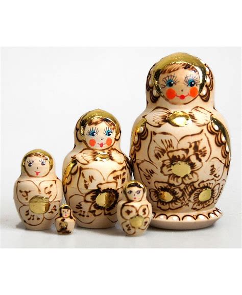 G.DeBrekht Gold Floral 5 Piece Russian Matryoshka Wooden Nested Dolls ...