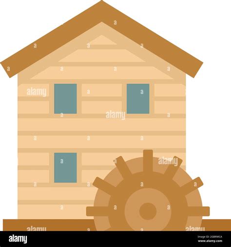 Wooden Water Mill Icon Flat Illustration Of Wooden Water Mill Vector