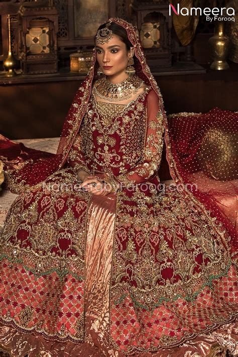 Lavish Lehenga With Frock In Red Pakistani Bridal Dress Nameera By Farooq