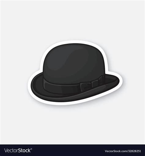 Sticker black retro bowler hat Royalty Free Vector Image