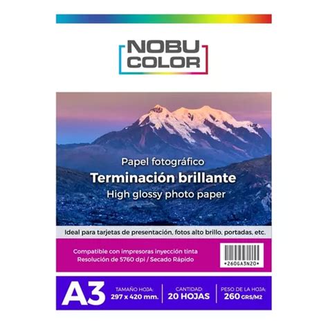 Papel Foto Glossy Brillante Nobucolor A3 260 Gr 20 Hojas Cuotas Sin