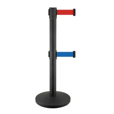 Dual Retractable Belt Barrier Stanchion With Black Belts Retractable