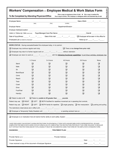 Medical Work Status Form Workers Fill Online Printable Fillable