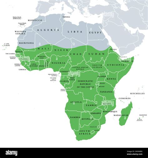 Sub Saharan Africa Political Map Also Known As Subsahara Or Non