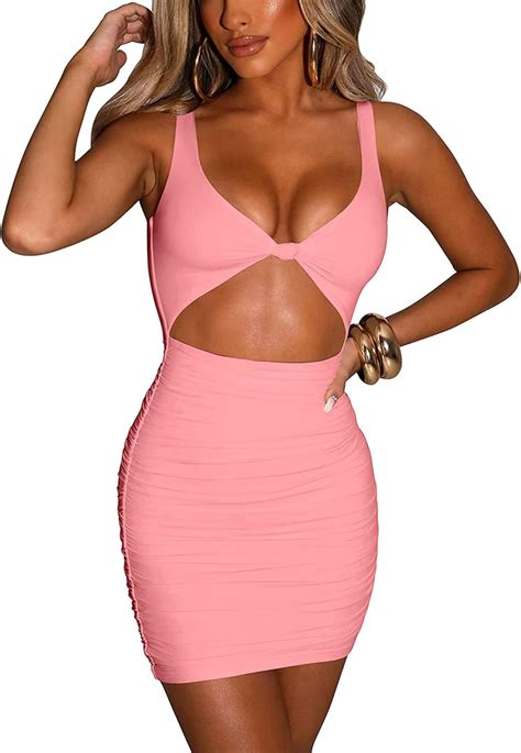 Damen Sexy Cutout Figurbetontes Kleid ärmellos Tiefer V Ausschnitt