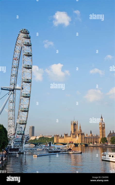 England, London, London Eye and Houses of Parliament Stock Photo - Alamy