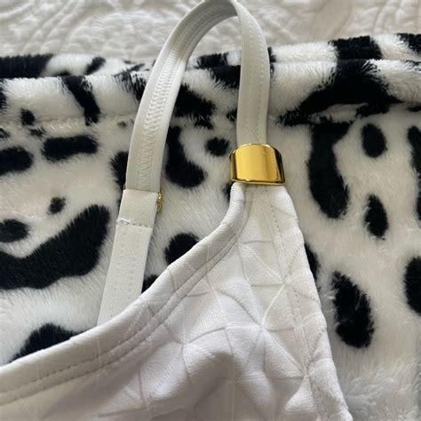 White Textured Lined Bikini With Gold Accents Gem