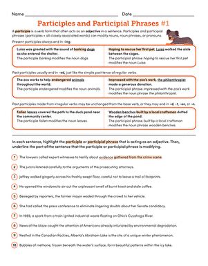 Free Identifying Participles And Participial Phrases Worksheet Answers