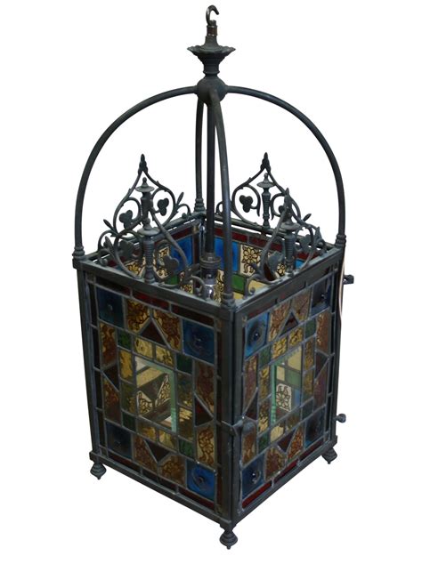 A Victorian Brass And Stained Glass Hall Way Hanging Lantern Williams Antiques