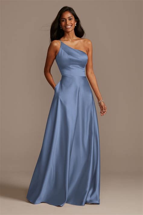 One Shoulder Satin A Line Bridesmaid Dress Style F20135 Steel Blue 8