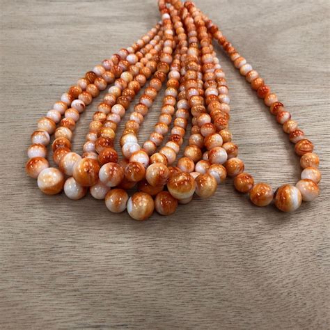 Natural Spiny Oyster Shell Graduated Round Beads Strand 7mm 14 5mm