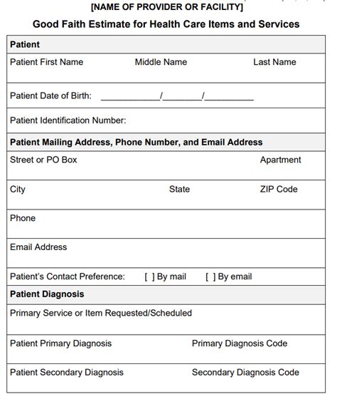 Good Faith Estimate Template No Surprises Act FAQ Example MD Clarity