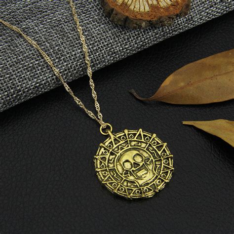 Pirates Of The Caribbean Cursed Aztec Gold Coin Medallion Necklace