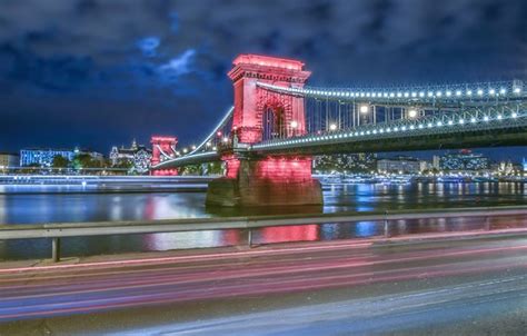 Wallpaper Bridge River The Building Architecture Night City