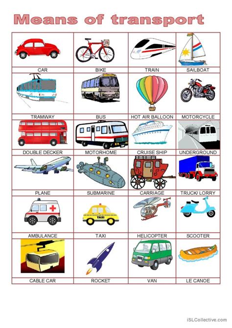 Picture Dictionary Means Of Transp English Esl Worksheets Pdf Doc