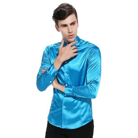 Soie Satin Chemise Hommes Chemise Homme 2017 Mode Hommes Slim Fit Smoking Chemises Décontracté