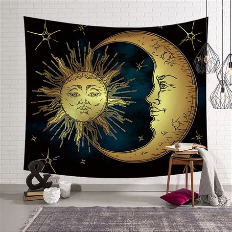 Aliexpress.com : Buy Cilected Sun And Moon Tapestry Black Gold Mandala ...