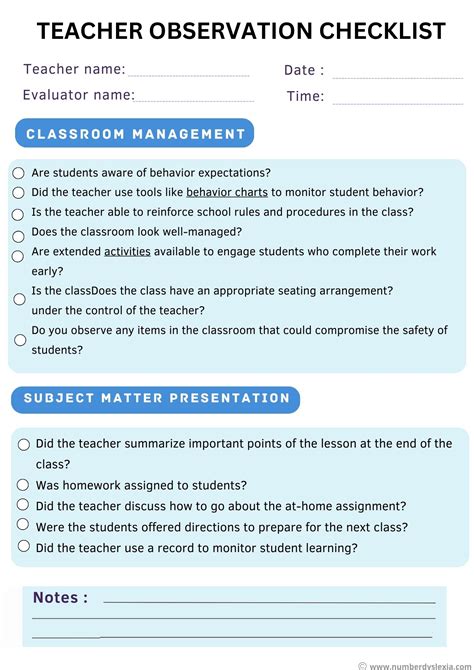 Printable Teacher Observation Checklist For Administrators Pdf